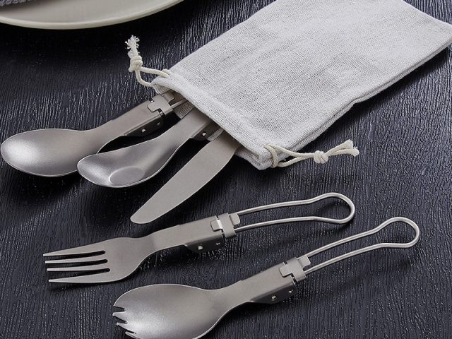 Titanium multi-functional spatula and fork