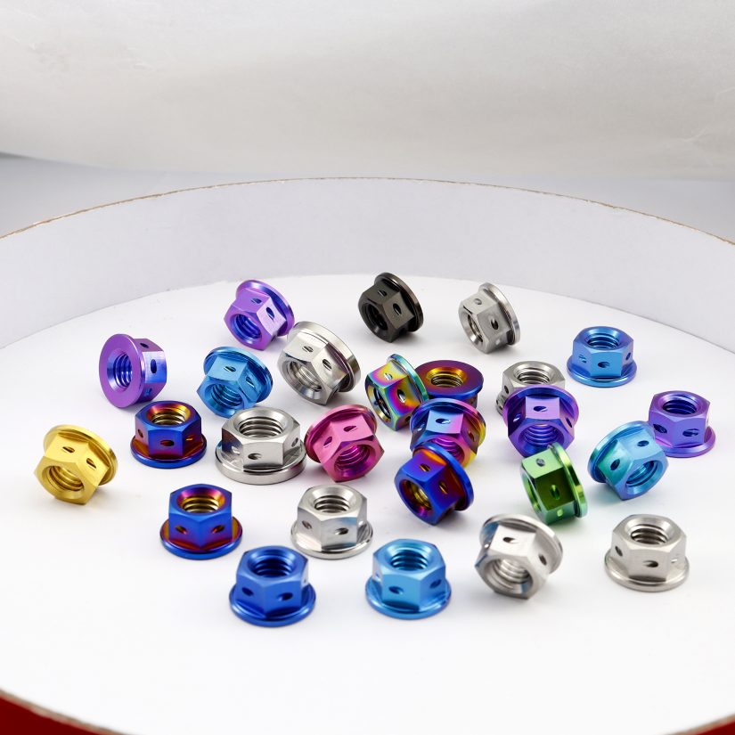 titanium Hex Flange Nuts, Drilled for Safety Wire